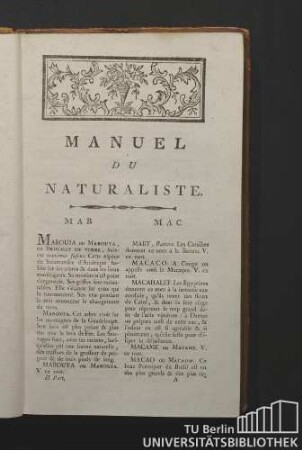 Manuel du Naturaliste. Kapitel 1. M.