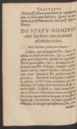 De Statu Hominis ante lapsum, quod attinet arbitrium eius.