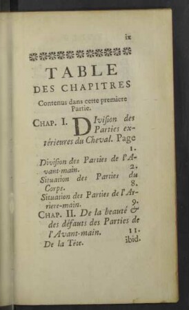 Table des Chapitres