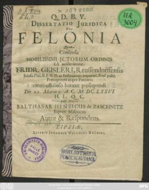 Dissertatio Iuridica De Felonia