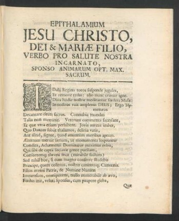 Epithalamium Jesu Christo, Dei & Mariae Filio ...