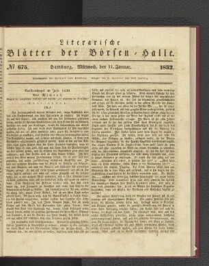 No 675. Hamburg. Mittwoch, den 11. Januar. 1832.