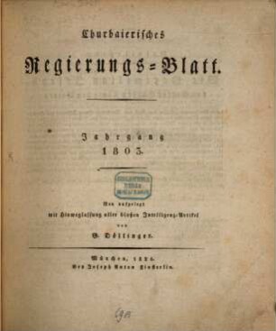 Churpfalzbaierisches Regierungsblatt. 1803