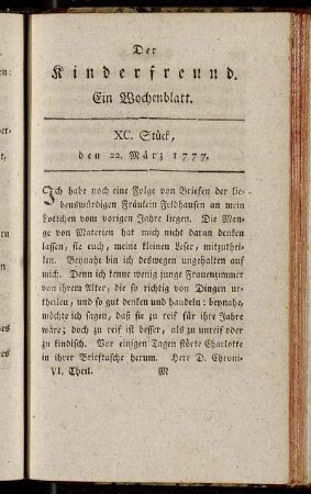XC. Stück, den 22. März 1777