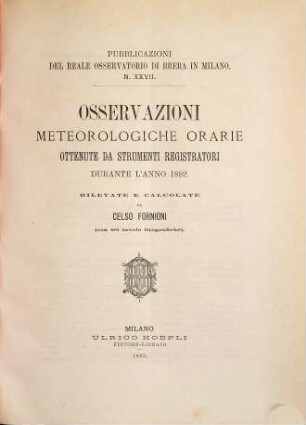 Pubblicazioni del Reale Osservatorio Astronomico di Brera in Milano, XXVII