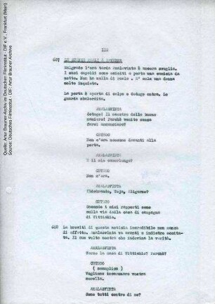 Englisches Drehbuch (Fassung von 02/1968, Auszug), mit handschriftlichen Korrekturen vom 12.08.1968
