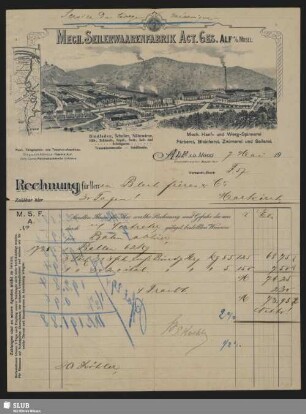 Mech. Seilerwaarenfabrik Act. Ges., Alf a. d. Mosel : Rechnung