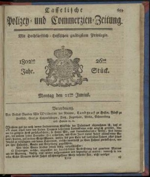 26tes Stueck, Montag den 21ten Junius 1802