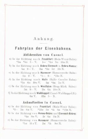 Fahrplan der Eisenbahnen.