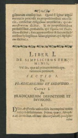 Liber I. De Simplicibus Terminis, Vel iis, quae ad primam mentis operationem pertinent.