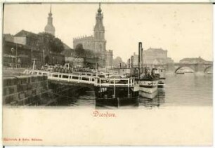 Dresden. Dampferanlagestelle, Hofkirche und Semperoper