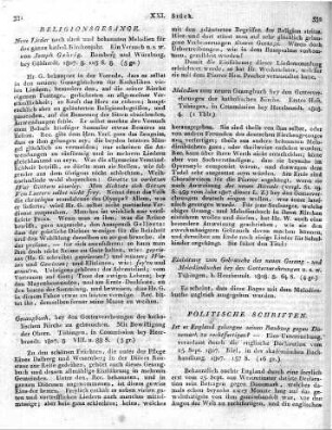 Melodien zum neuen Gesangbuch bey den Gottesverehrungen der katholischen Kirche. Erstes Heft. Tübingen, in Commission bey Heerbrandt. 1808. 4.