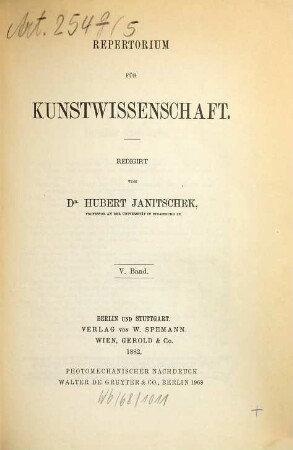 Repertorium für Kunstwissenschaft, 5. 1882