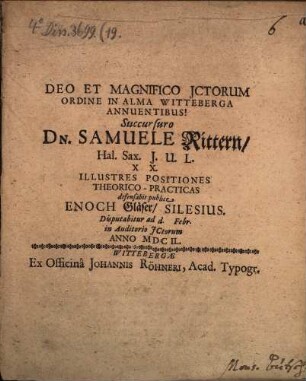 Succursuro Dn. Samuele Rittern XX illustres positiones theorico-practicas