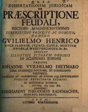 Diss. iur. de praescriptione feudali