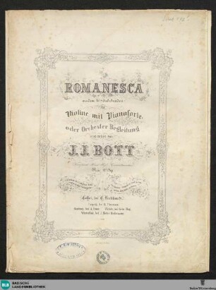 Romanesca aus dem 16ten Jahrhundert : für Violine mit Pianoforte oder Orchester Begleitung