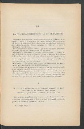 III - La política internacional en el Pacífico