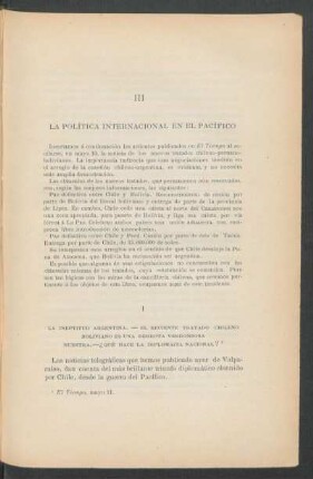 III - La política internacional en el Pacífico
