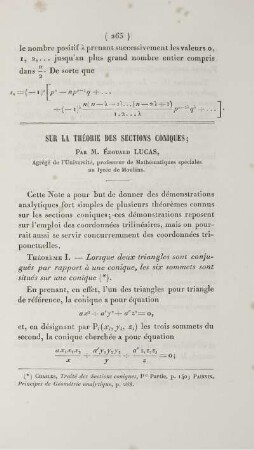 Sur la théorie des sections coniques.