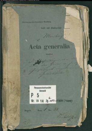 Belegakte zu den Zivilstandsregistern der Juden mit den Orten Beringhausen, Canstein, Giershagen, Heddinghausen, Leitmar, Madfeld, Marsberg, Niedermarsberg, Obermarsberg, Padbergund Udorf (G 1847-1881)