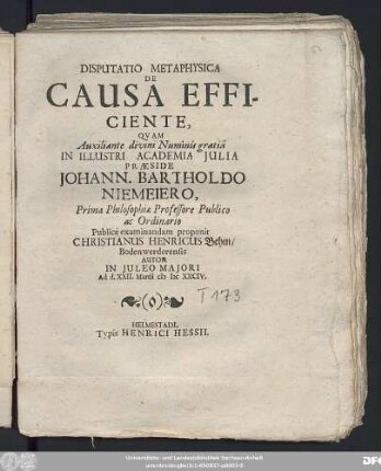 Disputatio Metaphysica De Causa Efficiente