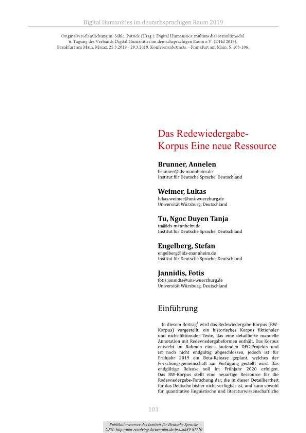 Das Redewiedergabe-Korpus. Eine neue Ressource