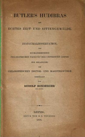 Butler's Hudibras : ein echtes Zeit-und Sittengemälde