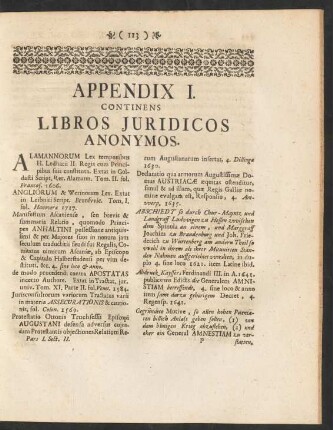 Appendix I. Continens Libros Juridicos Anonymos