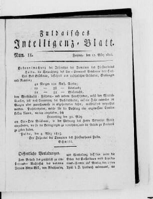 Num. 11, Ausgabe vom 17. März 1815