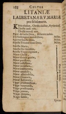188-199, Litaniae Lauretanae B. V. Mariae pro felici morte; ...