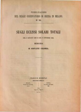 Pubblicazioni del Reale Osservatorio Astronomico di Brera in Milano, XI