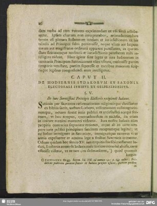Caput II. De Hodiernis Iudaeorum in Saxonia Electorali Iuribus et Obligationibus