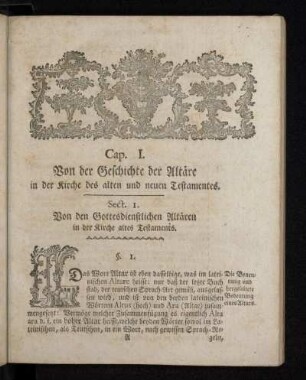 Sect. 1. Von den Gottesdienstlichen Altären in der Kirche altes Testaments.