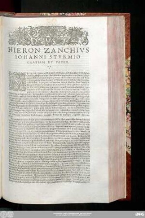 Hieron. Zanchius Iohanni Sturmio Gratiam Et Pacem.