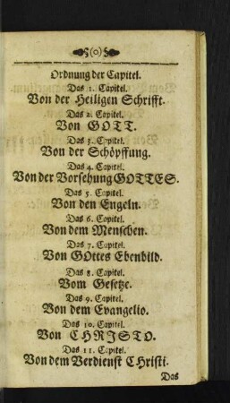 Ordnung der Capitel.