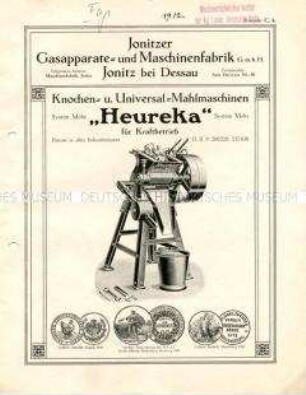 Knochen- u. Universal-Mahlmaschinen "Heureka" für Kraftbetrieb