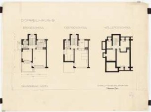 Doppelhaus B: Grundrisse Erdgeschoss, Obergeschoss, Kellergeschoss, 1:50