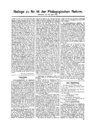 Die [gesetzlichen Grundlagen für die Gehaltszahlung und die feste Anstellung der Hilfslehrer während des Krieges] : [Fortsetzung aus dem Hauptblatt] ; Beilage zu Nr. 16 der Pädagogischen Reform