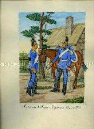 Uniformdarstellung, Reiter vom 3. Reiter-Regiment, Sachsen, 1859, 1860.