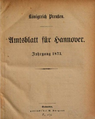 Amtsblatt für Hannover. 1873