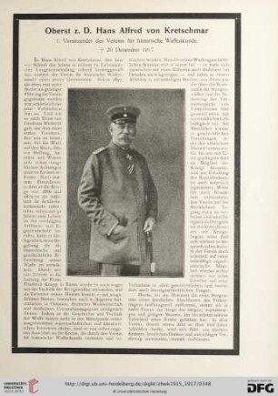 7: Oberst z. D. Hans Alfred von Kretschmar : 1. Vorsitzender des Vereins für historische Waffenkunde : † 29. Dezember 1917