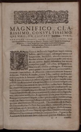 Magnifico, Clarissimo, Consultissimoque Viro, Dn. Casparo Fleischbein/ [...]