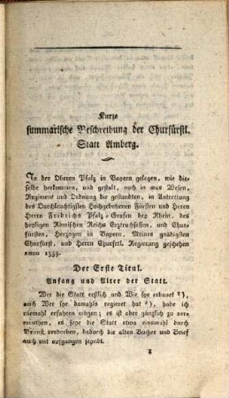 Chronica oder kurze Beschreibung der churfürstl. Stadt Amberg in der obern Pfalz