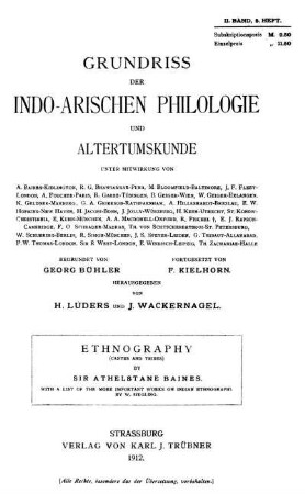 Bd. 2, H. 5: Grundriss der indo-arischen Philologie und Altertumskunde. Bd. 2, H. 5