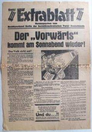 Sonderdruck des "Vorwärts" aus der Zeit des zeitweiligen Verbots vor der Reichsatgswahl im Juli 1932