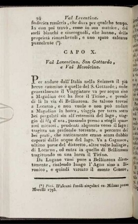 Capo X. Val Leventina, San Gottardo, e Val Mesolcina.