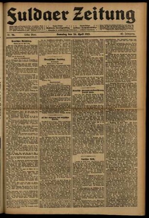 Erste Ausgabe vom Samstag, den 26. April 1913.