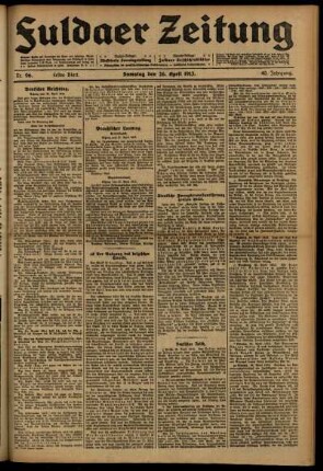 Erste Ausgabe vom Samstag, den 26. April 1913.