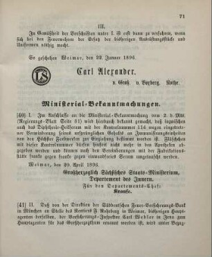 41. Ministerial-Bekanntmachung, betreffend Wechsel in der Jauptagentur der Süddeutschen Feuer-Versicherungsbank in München