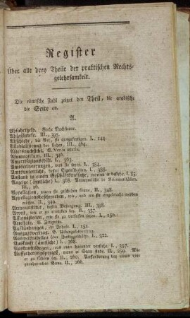 Register über alle drey Theile der praktischen Rechtsgelehrsamkeit.